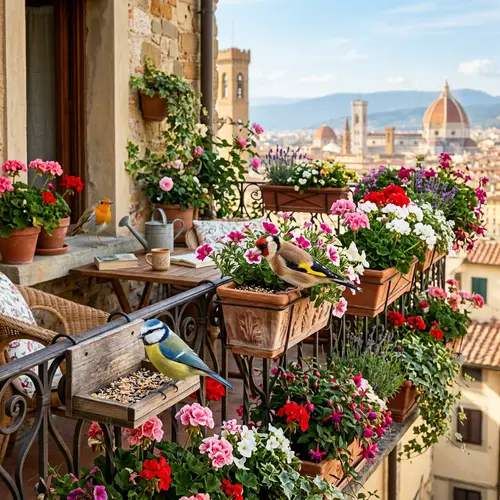 Charming Birds on the Balcony with Blossoms