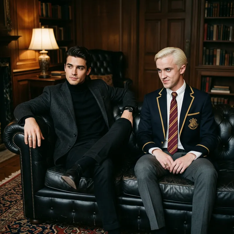 Ben Barnes and Draco Malfoy on Black Sofa Fashion