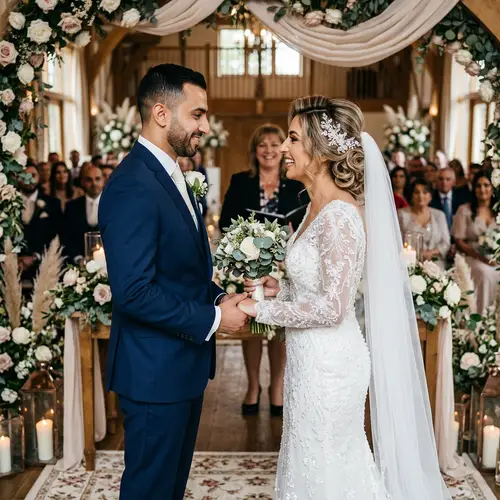 Elegant Middle Eastern Wedding Couple Exchanging Vows