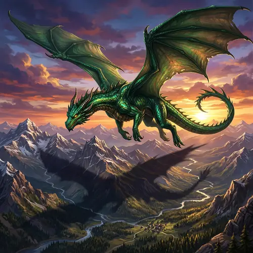 Majestic Dragon Soaring in Vibrant Sky | Breathtaking Sunset View