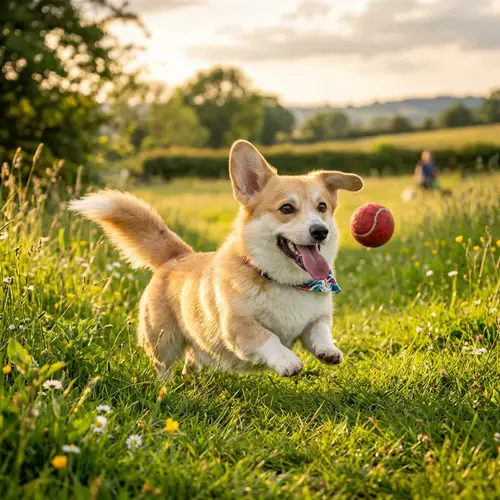 Adorable Short-Legged Corgi Playing in Green Meadow