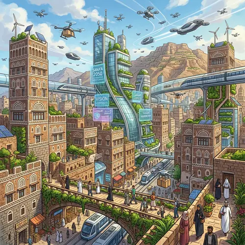 Futuristic Cityscape of Sana'a, Yemen - Year 2050