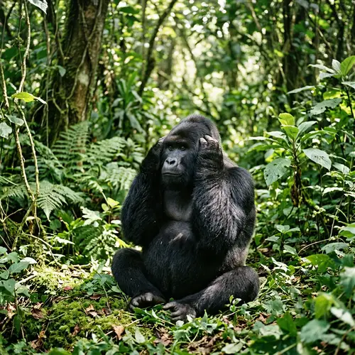 Majestic Gorilla: Hear No Evil in Lush Green Jungle