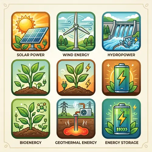 Renewable Energy Icons: Solar, Wind, Hydro, Bioenergy & More