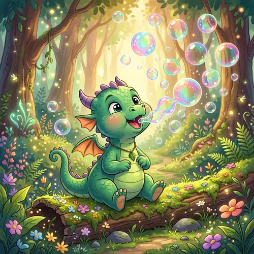 Charming Disney-Style Dragon Blowing Colorful Bubbles