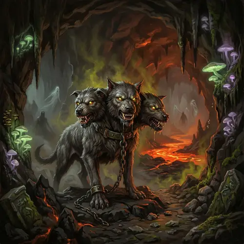 Cerberus: Guardian of Underworld Realm - Mythical Scene