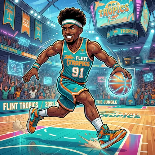 Cartoon Basketball Player for Flint Tropics