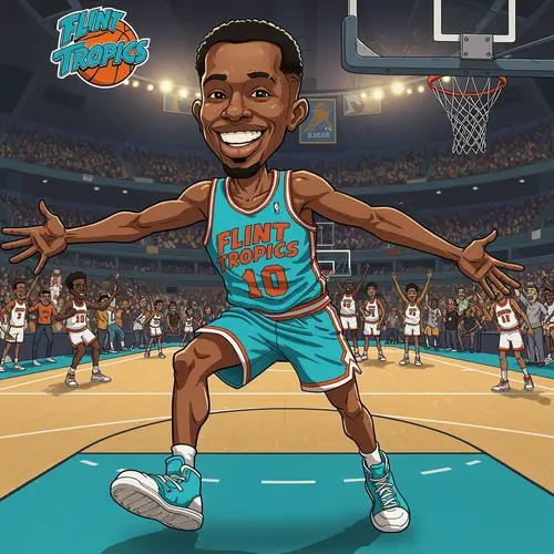 Cartoon Basketball Player for Flint Tropics