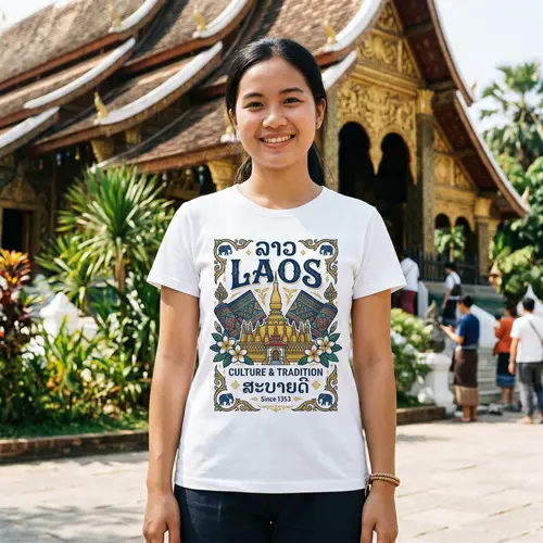 Laos Culture White T-Shirt Design