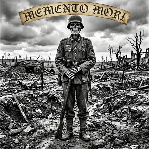 Detailed Black & White Skeleton Soldier Art