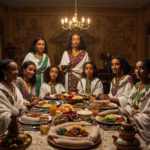 Ethiopian Family Feast in Traditional Attire