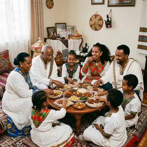 Ethiopian Family Feast in Traditional Attire