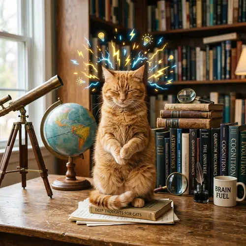 Orange Cat Charging Brain Cells: A Delightful Scene of Feline Intellect