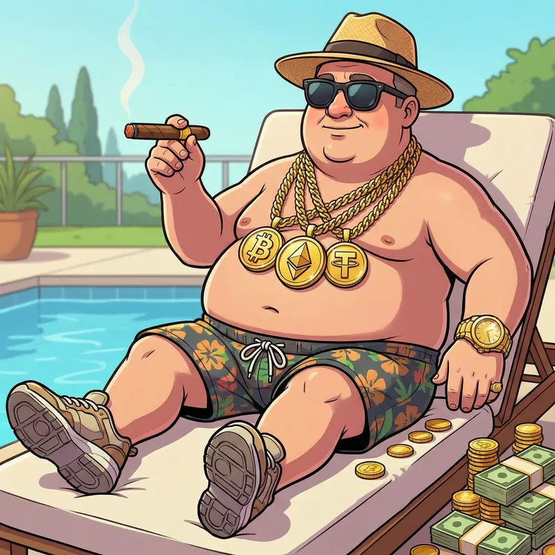 Wealthy Animated Man with Bitcoin Jewelry Wealthy Animated Man with Bitcoin Jewelry