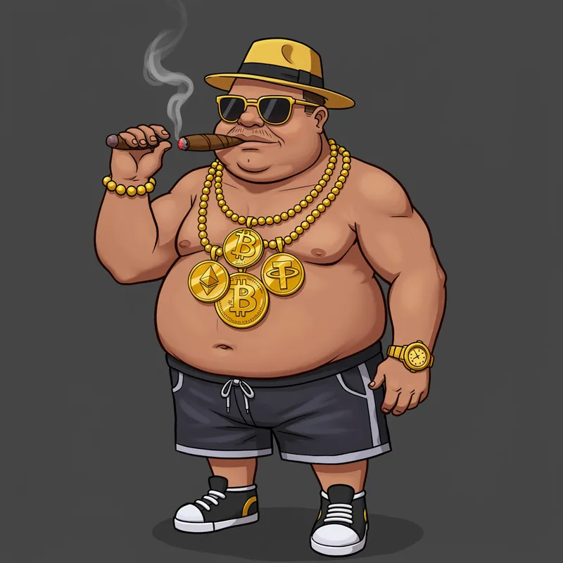 Wealthy Animated Man with Bitcoin Jewelry Wealthy Animated Man with Bitcoin Jewelry