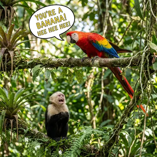 Funny Parrot and Laughing Monkey
