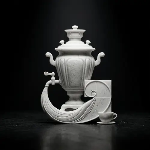 Minimalist Samovar Pouring Tea Design | Fibonacci Spiral Logo