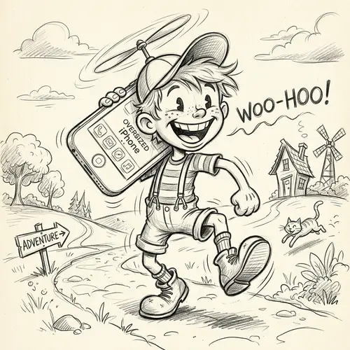 Vintage Animation Pencil Sketch of Joyful Young Male Character