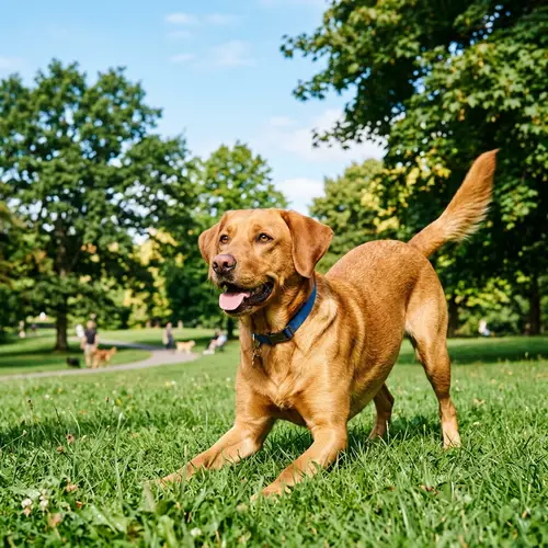 Joyful Medium-Sized Dog with Shiny Coat | Playful Pet in Green Park