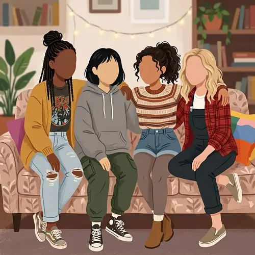 Diverse Teenage Girls Illustration in Modern Casual Outfits