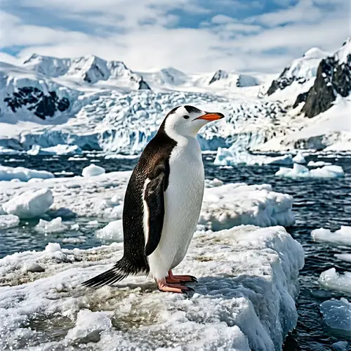 Stunning Penguin Image on Ice Floe - Antarctic Landscape in Daylight