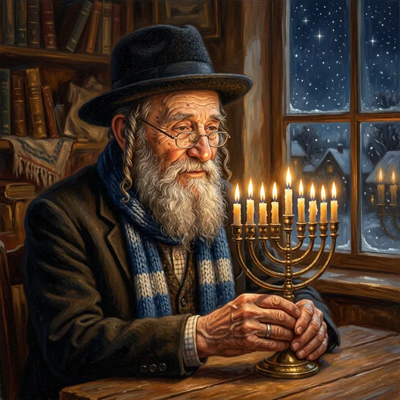 Elderly Jewish Man with Menorah in 4K: Portrait