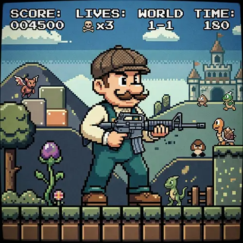 80's Video Game Character with R-15 Rifle