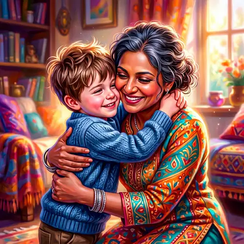 Surrealistic Family Portrait with Emotional Embrace