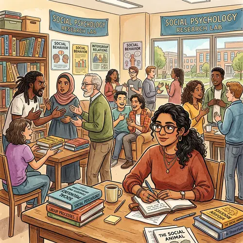 Social Psychology Illustration: Diverse Interactions in a Room