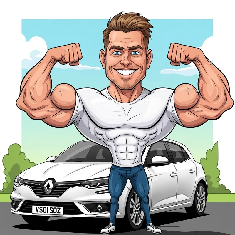 Muscular Man Caricature by Renault Megane