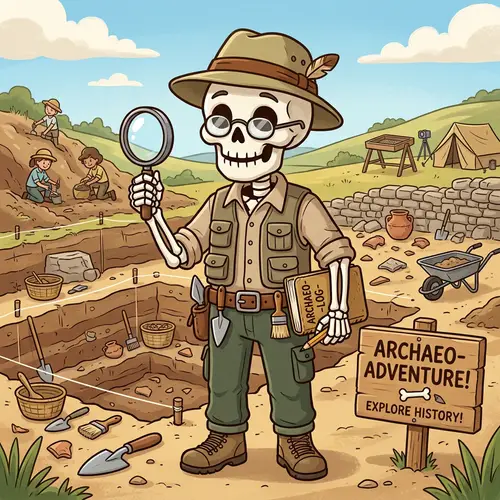 Skeleton Archaeologist Mascot for Education