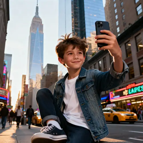 Realistic NYC Selfie of a 13-Year-Old Boy