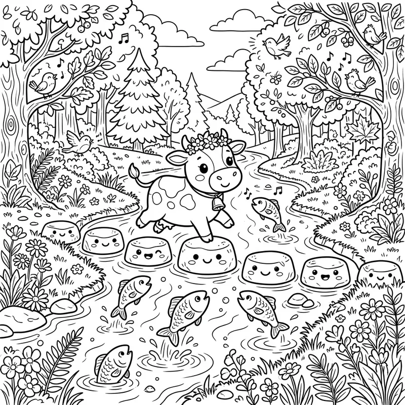 Kawaii Cow Crossing: Fun Coloring Adventure