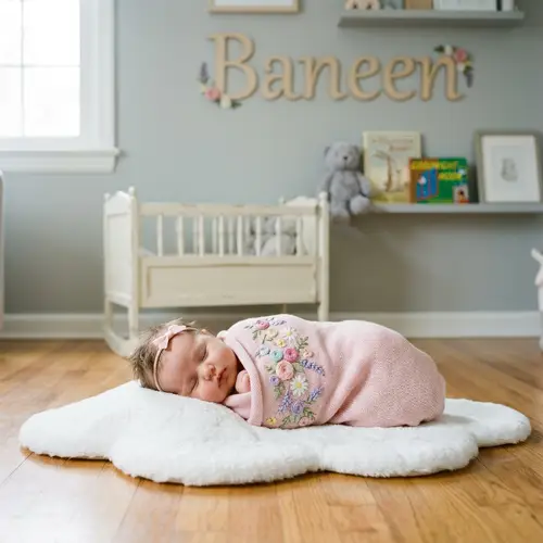 Adorable Newborn Baby Girl Portrait with Chubby Cheeks & Blue Eyes