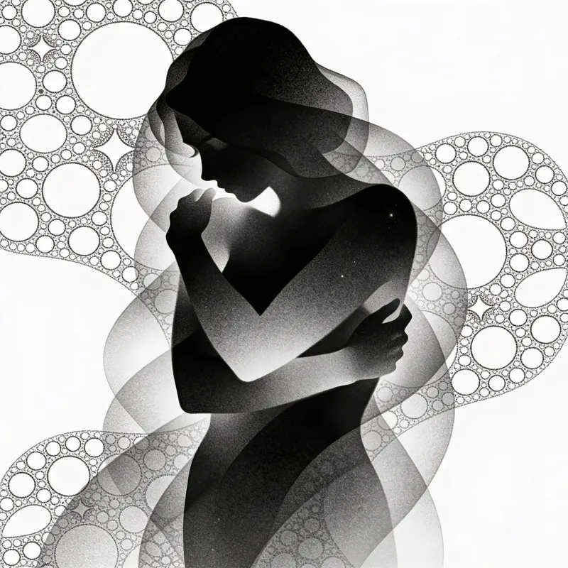 Complexidade Tattoo: Shadowy Lady Embracing Herself Complexidade Tattoo: Shadowy Lady Embracing Herself