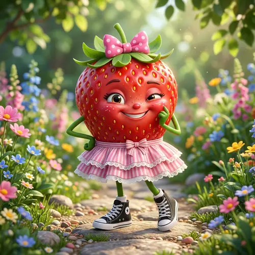Animated Strawberry Character with Fun Details
