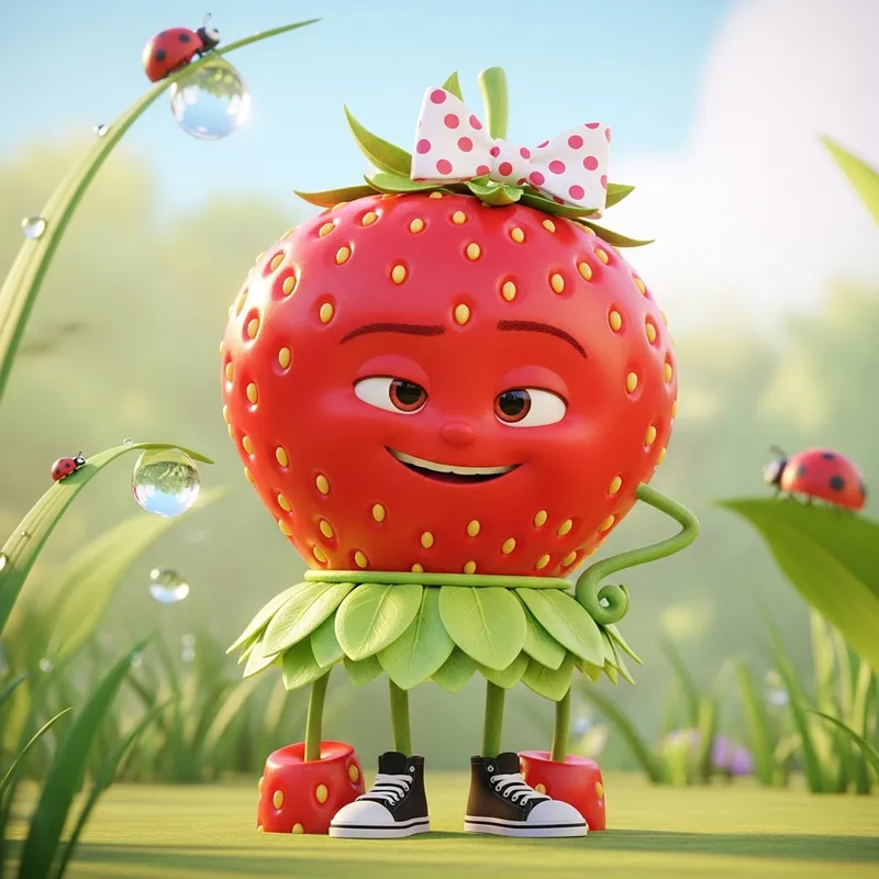 Animated Strawberry Character with Fun Details