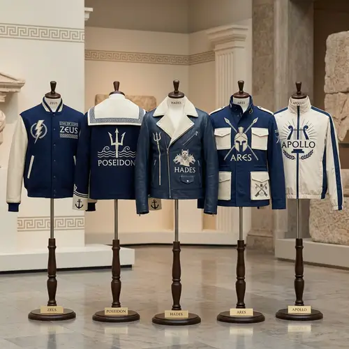 5 Greek God-Themed Jacket Designs in Cream and Nautical Blue
