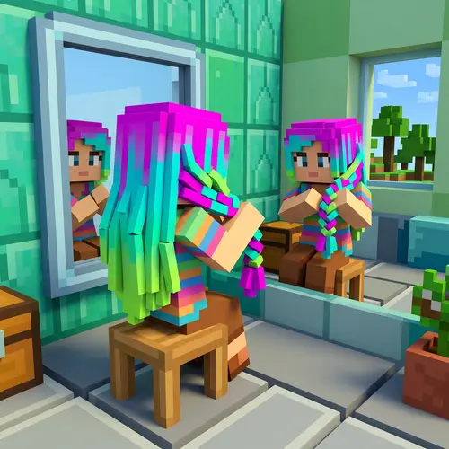 Roblox Woman Braiding Her Hair: Colorful Avatar in Virtual World