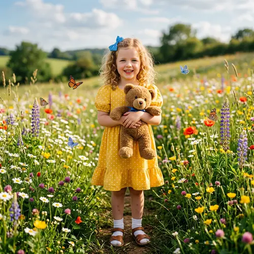 Charming Little Girl with Golden Curly Hair | Springtime Scene