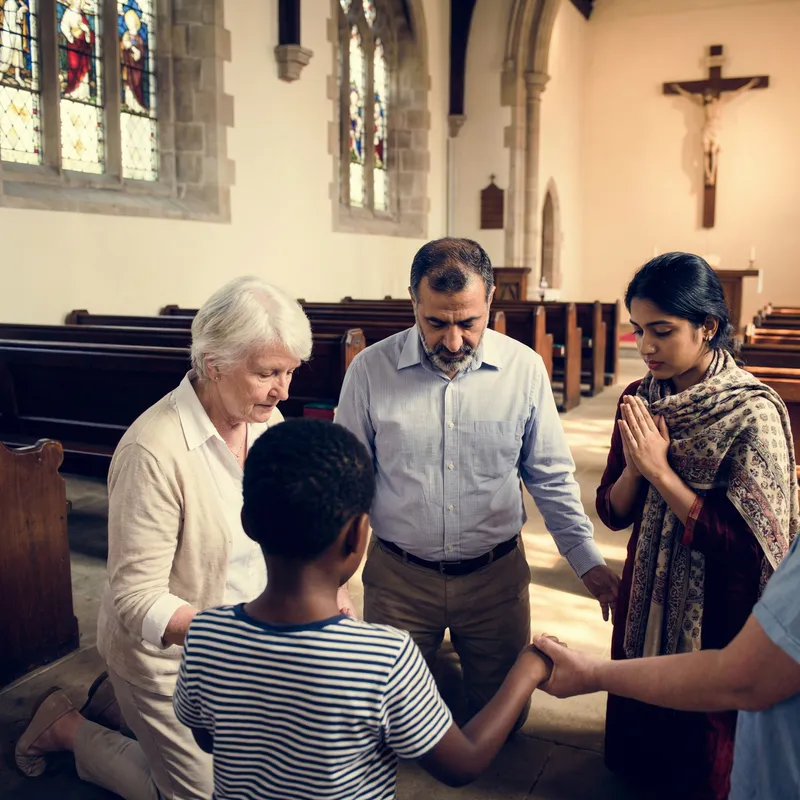 Multigenerational Multiethnic Christians Praying Scene