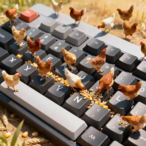 Chickens on a Giant Y/N Keyboard: A Humorous Scene