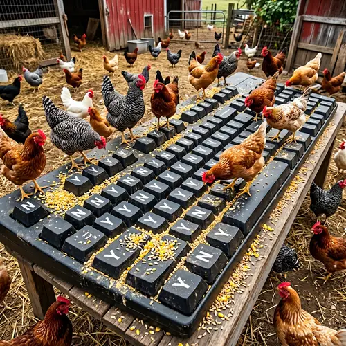 Chickens on a Giant Y/N Keyboard: A Humorous Scene