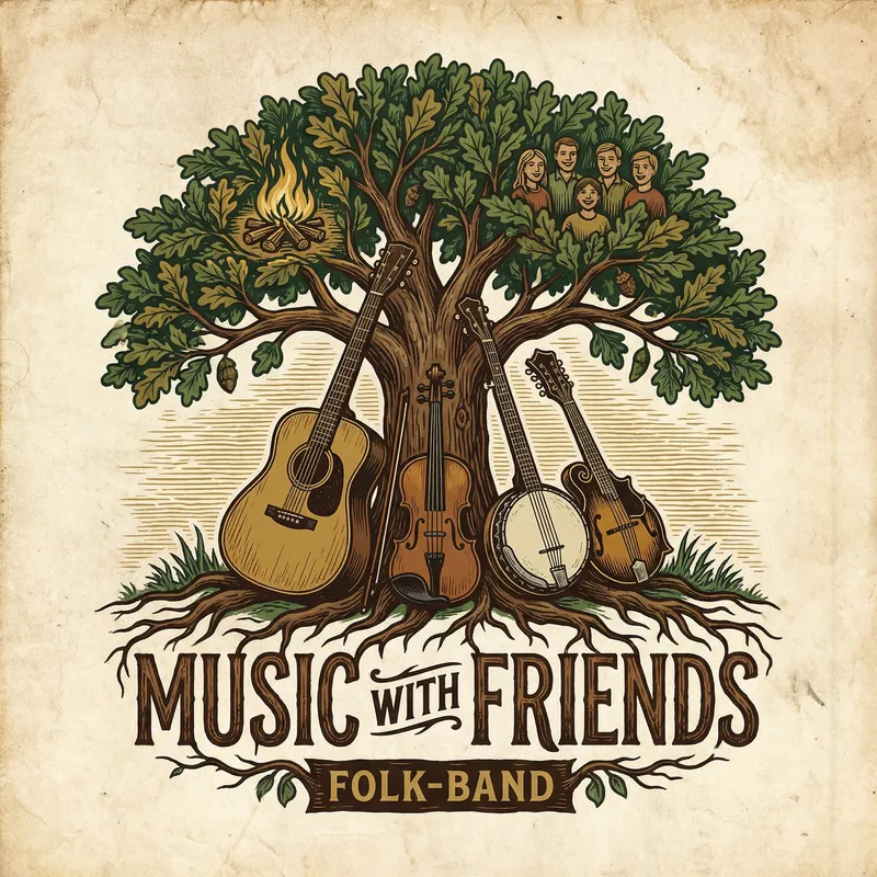 Folk-Band Music with Friends - Band Logo Design