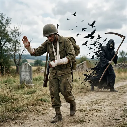 Captivating Image of a Wounded Soldier and Death's Encounter