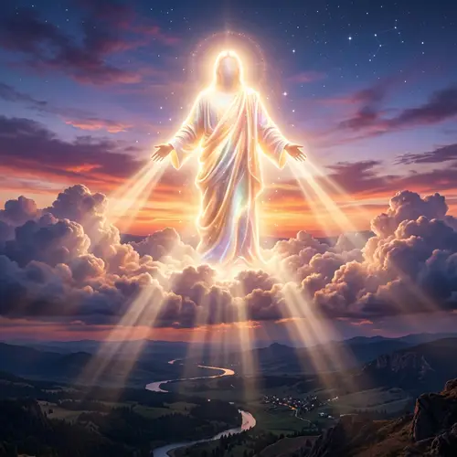 Divinity Personified: Ethereal Figure Blessing from Clouds