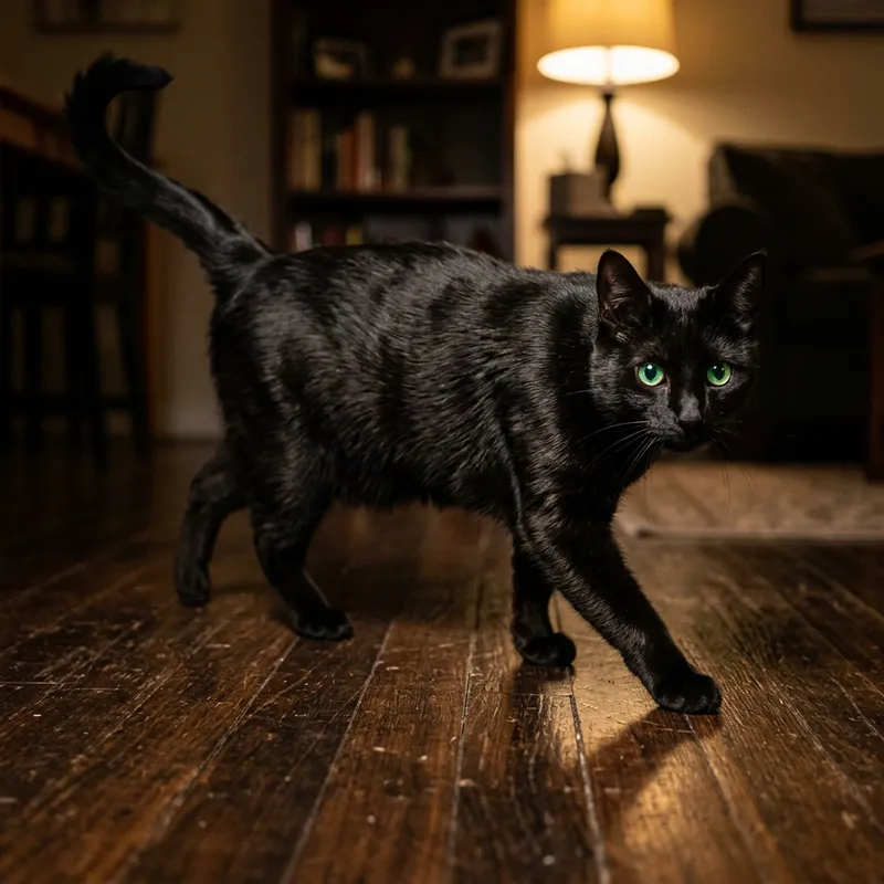 Beautiful Black Cat with Mesmerizing Green Eyes