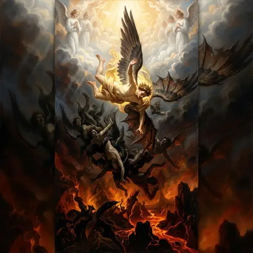 Lucifer's Fall into Hell: A Vivid Visual Narrative of Damnation
