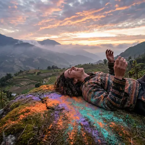 Expressive Individual in Vibrant Landscape - Emotion Photography