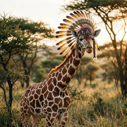 Giraffe in Native American Headdress
